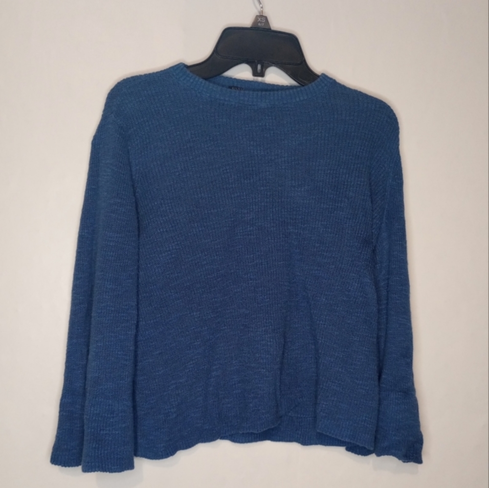 EILEEN FISHER PP Blue Organic Cotton‎ Knit 3/4 Sleeve Pullover Shirt Top